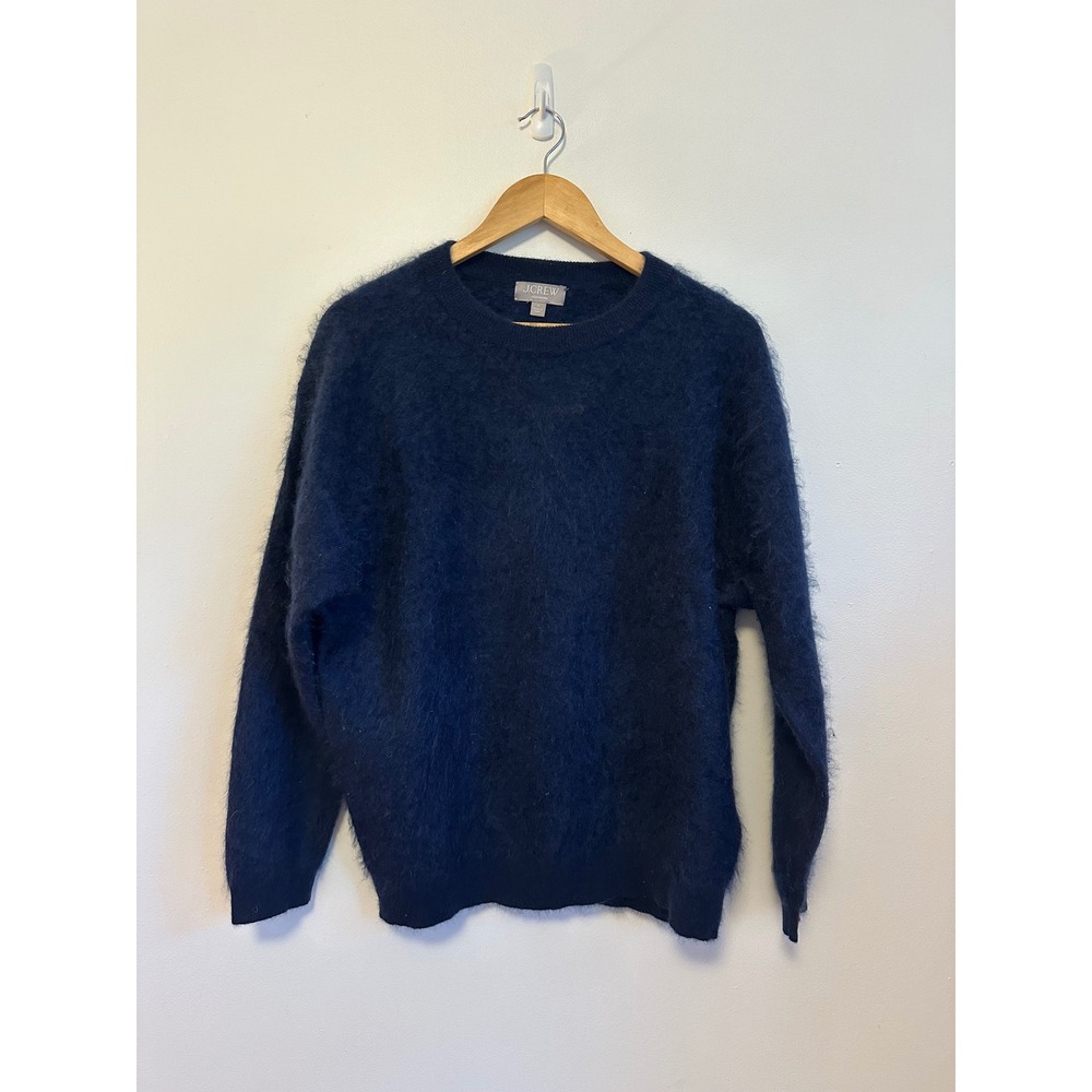 J. Crew Navy Blue 100% Cashmere Fuzzy Brushed Crewneck Sweater | Size Small